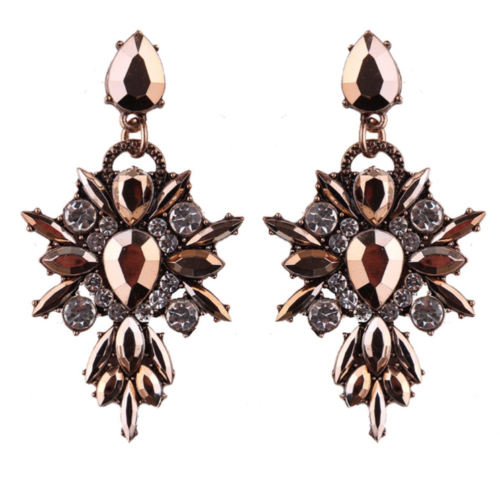 Metallic Brown Royalty Drop Statement Earrings RJ